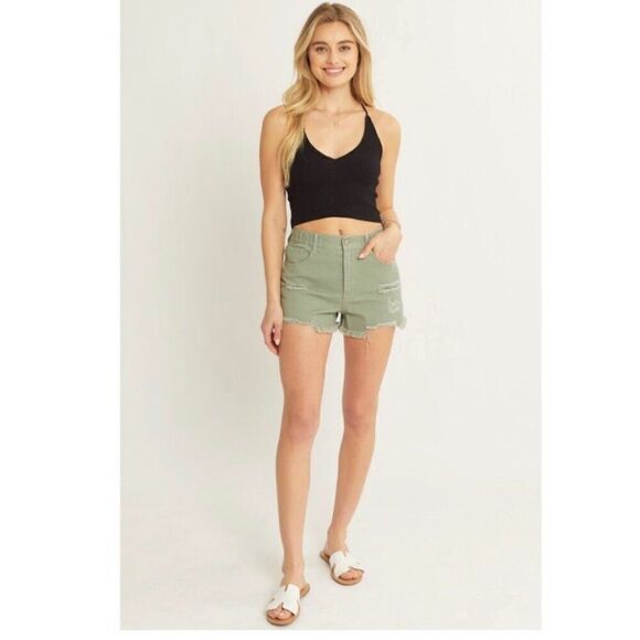 NWT Love Tree Olive Green Distressed Shorts-Destroyed Hem  Size Medium - Picture 15 of 15